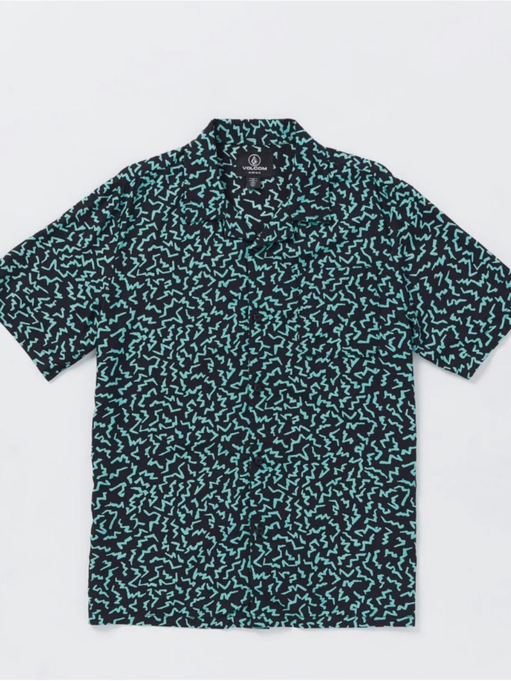 Volcom Black & Teal Short Sleeve Button-Down Camp Shirt Boys Size 6